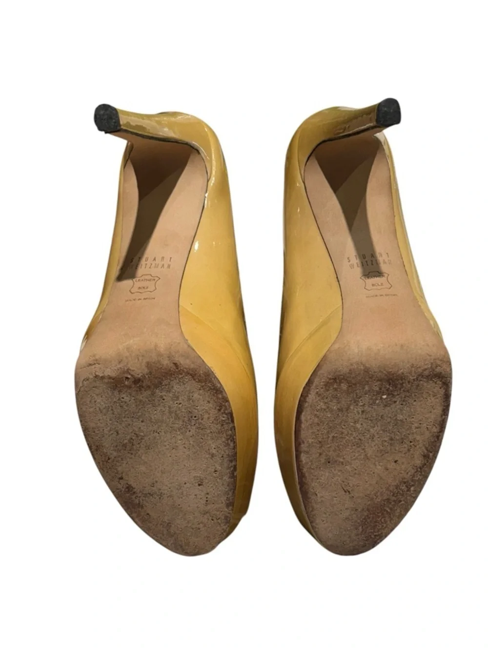Stuart Weitzman Yellow Patent Leather Peep Toe Platform Pumps Size 7